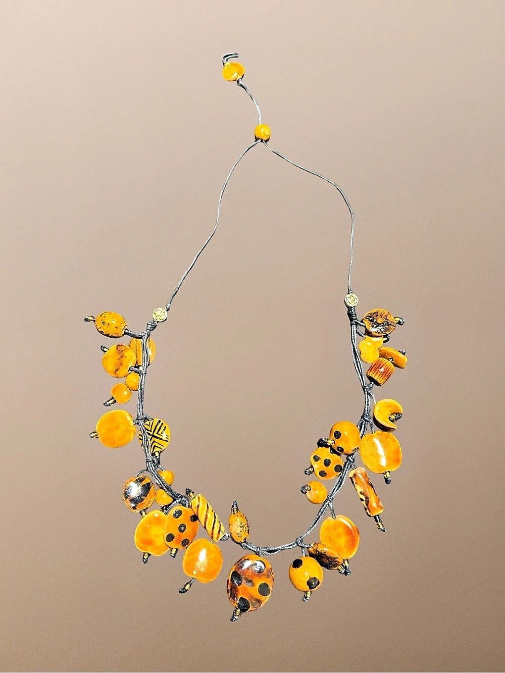 Boho Inspired Orange & Black Statement Beaded Necklace